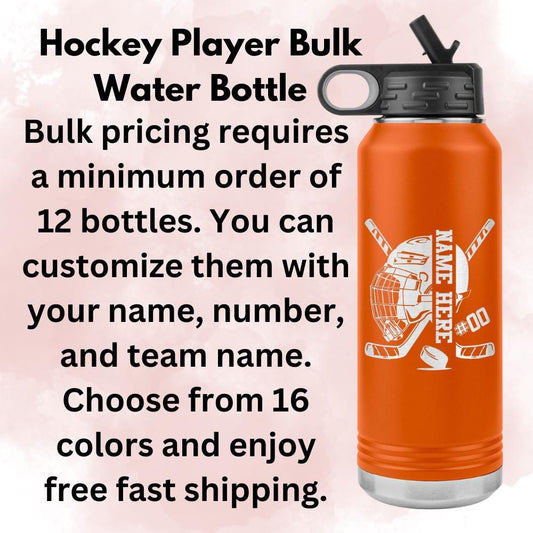 Custom Laser Etched Hockey Water Bottle: 32oz Stainless Steel Tumbler