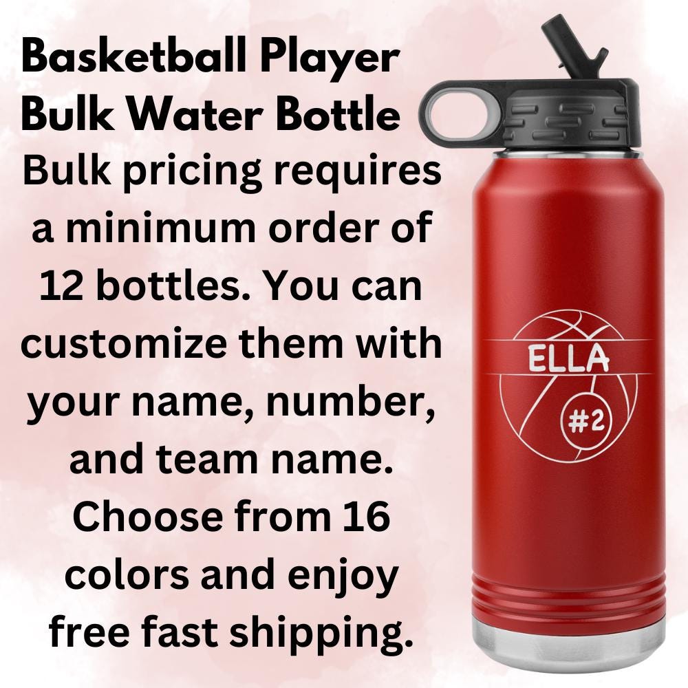 Personalized Basketball Water Bottles - Custom Engraved Stainless Steel Tumbler for Coaches & Players- Water Bottle Gift with Straw.