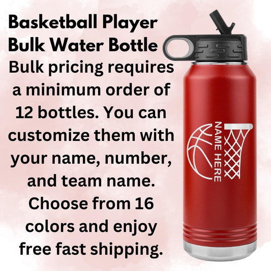 Personalized Basketball Coach Water Bottle | Laser Etched 32oz Insulated Tumbler | Custom Name Gift for Coaches & Team Members