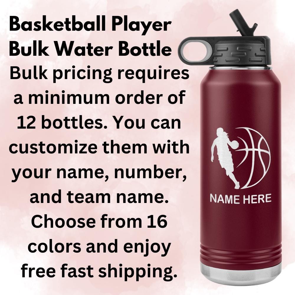 Personalized Basketball Water Bottle | Custom Laser Etched 32oz Stainless Steel Insulated Tumbler with Flip Lid & Straw