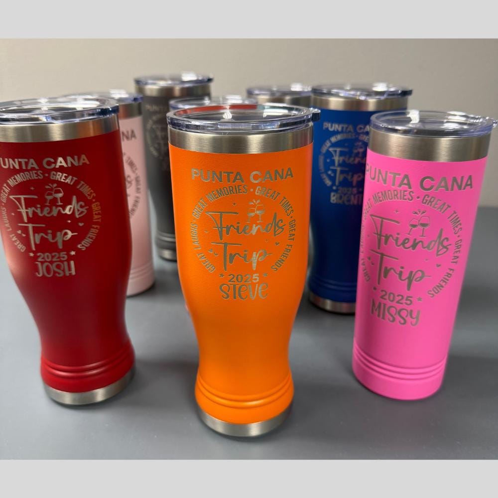 Personalized Friends Trip Tumbler 22oz Stainless Steel Vacation Cup | Insulated, Laser Engraved, Cruise Family & Girl's Trip Gift