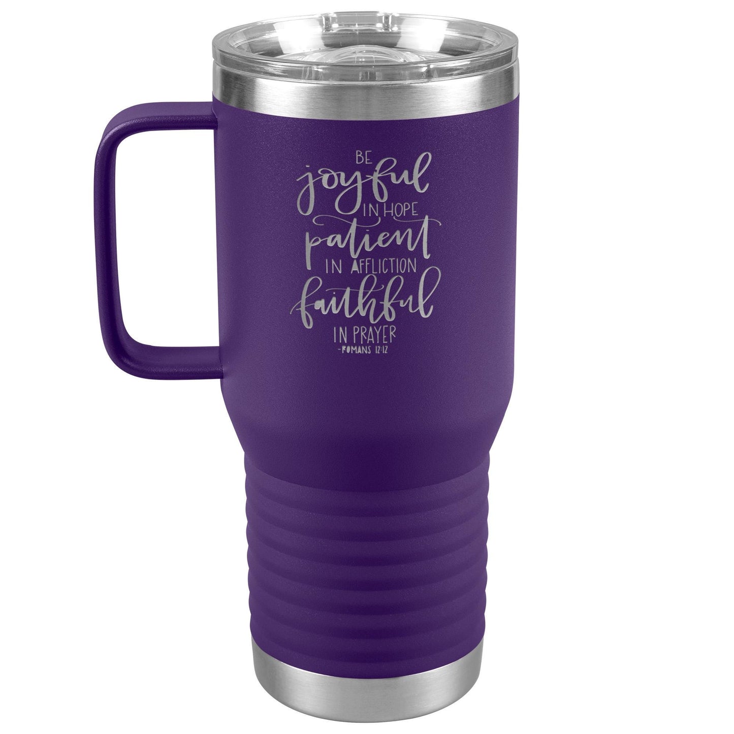 Rejoicing in Hope Romans 12:12 Travel Mug - Kristien Bible Verse Tumbler Gift - Scripture Coffee Mug - Positive Coffee Mug -Laser Etched Mug