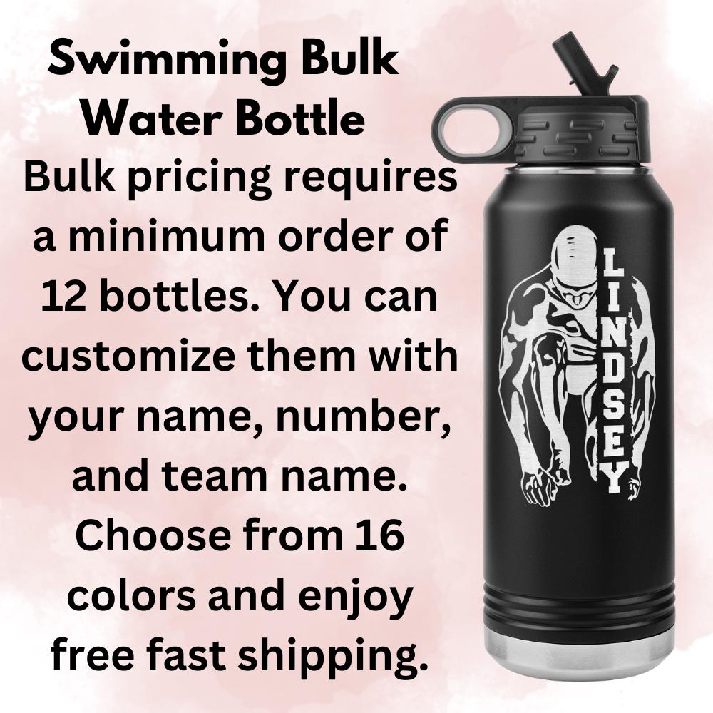Personalized Swim Team Water Bottle | Laser Etched Stainless Steel 32oz Insulated Tumbler with Flip Top Lid, Custom Name, Swim Coach Gift