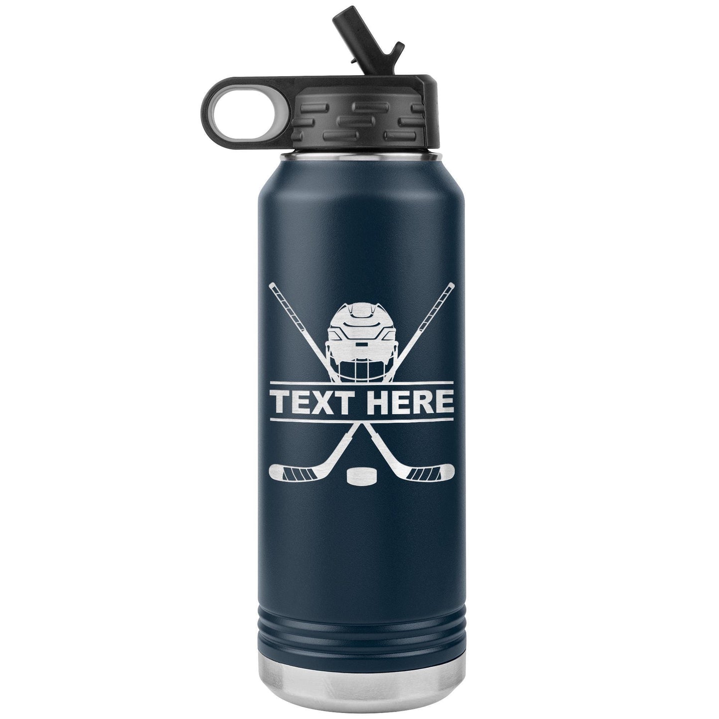 Custom Hockey Player Water Bottle | Laser Etched Insulated Tumbler 32oz Stainless Steel, Gift for Coach, Team, or Hockey Fan