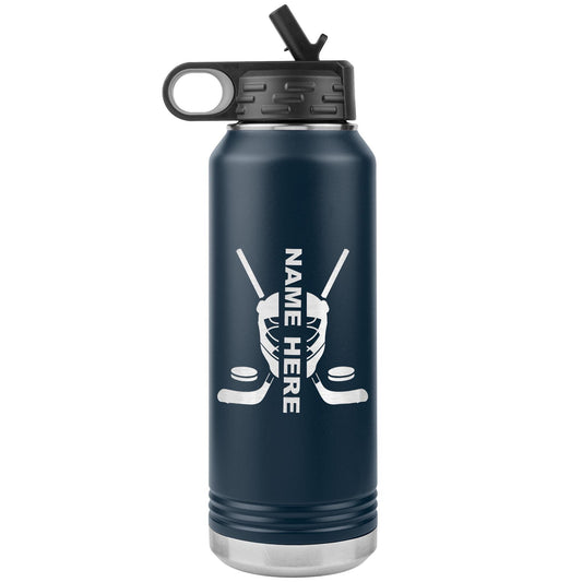 Custom Hockey Player Water Bottle: Laser Etched Insulated Tumbler