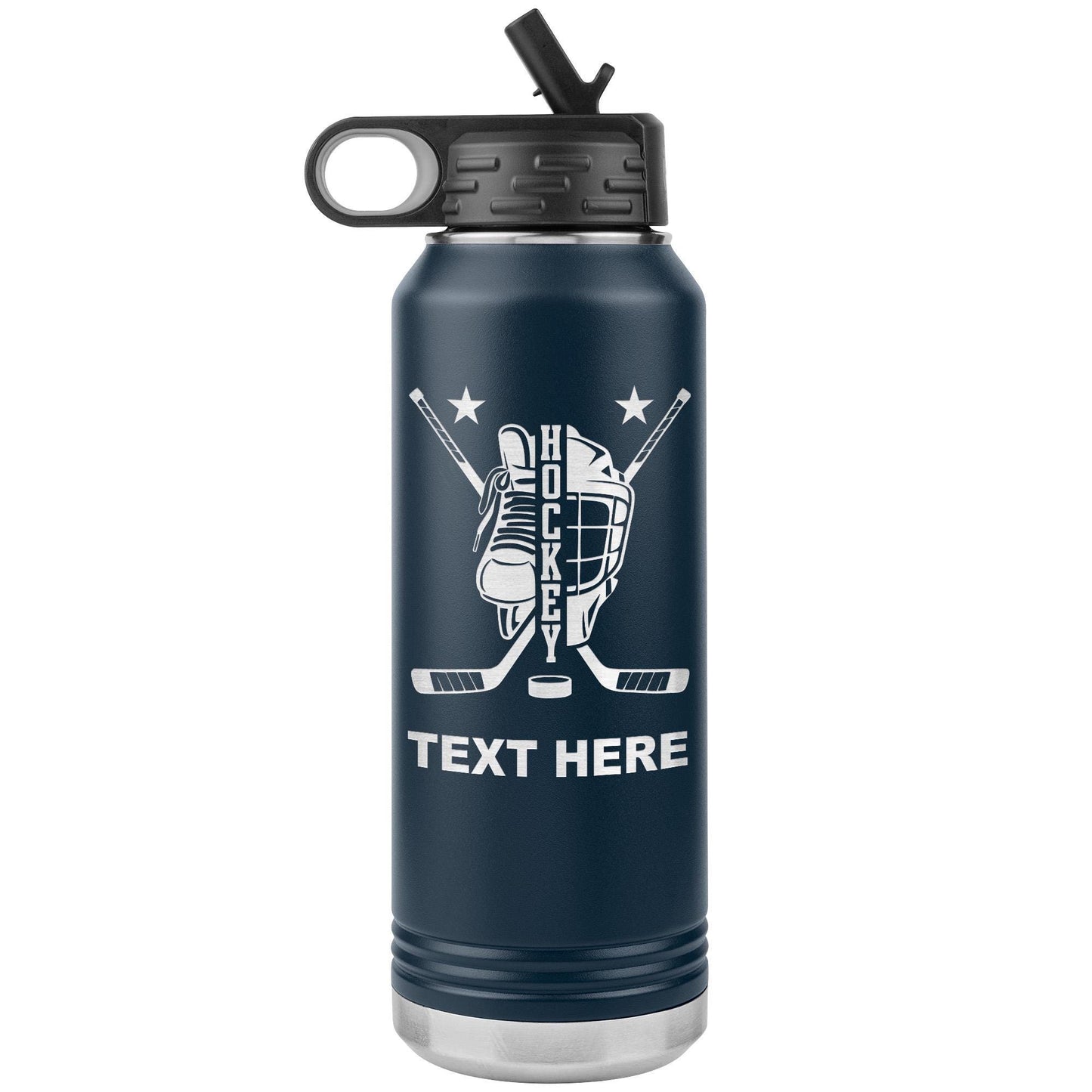 Custom Hockey Player Water Bottle: Laser Etched Insulated Tumbler