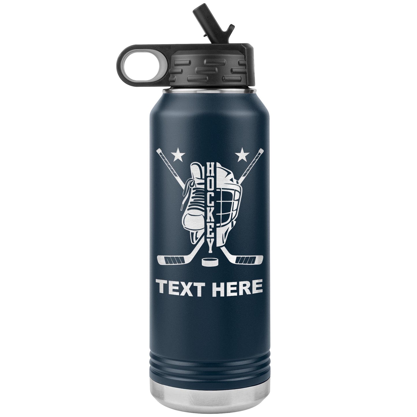 Custom Hockey Player Water Bottle: Laser Etched Insulated Tumbler