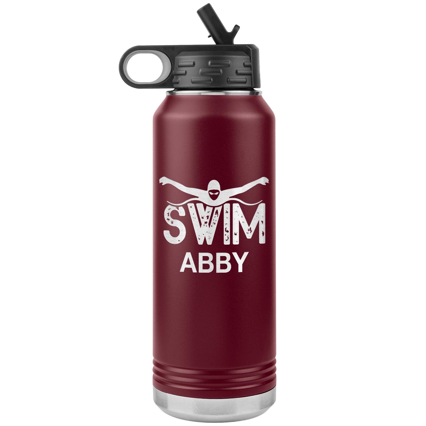 Personalized Swim Coach Water Bottle | Laser Etched Stainless Steel 32oz Insulated Tumbler with Flip Top Lid, Custom Name, Swim Coach Gift
