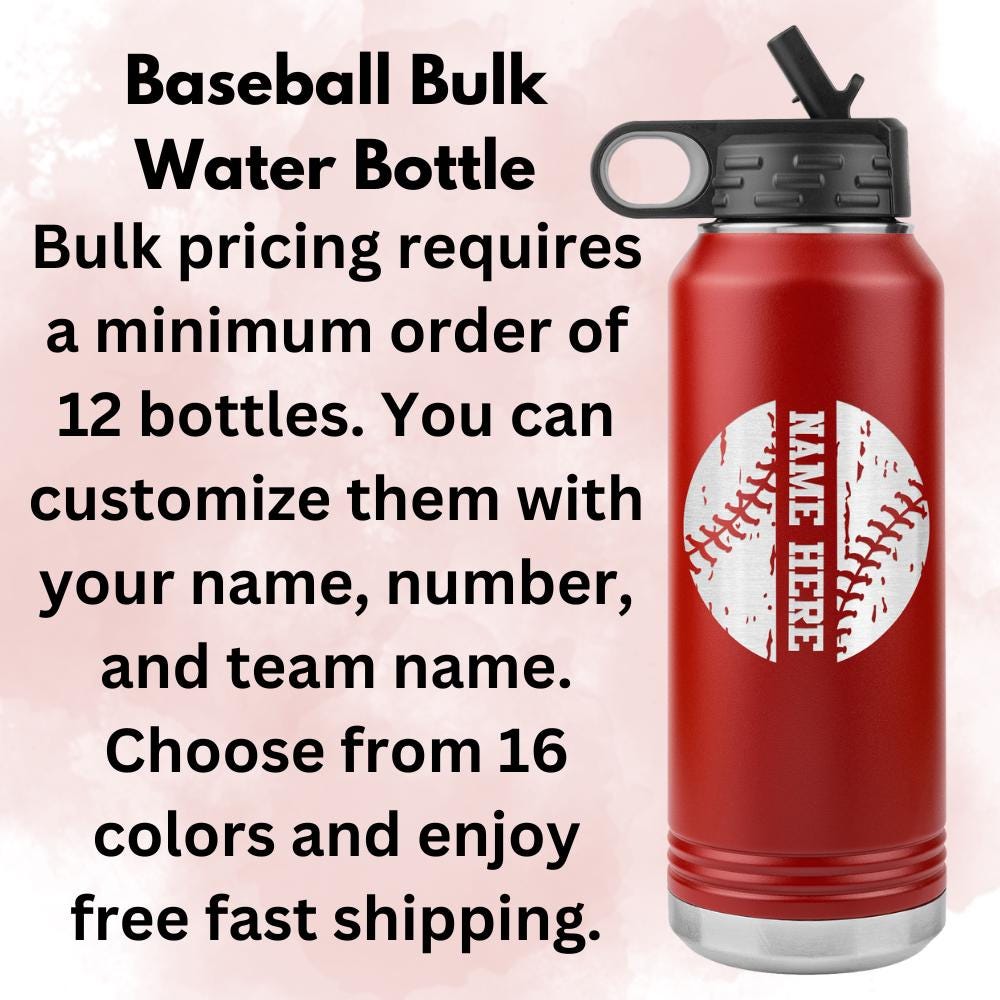 Custom Baseball Team Water Bottle | Laser Engraved 32oz Insulated Tumbler, Personalized Gift, Stainless Steel, Cold & Hot Drink Coffee Mug