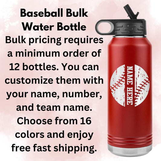 Custom Baseball Team Water Bottle | Laser Engraved 32oz Insulated Tumbler, Personalized Gift, Stainless Steel, Cold & Hot Drink Coffee Mug