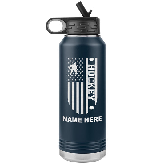 Custom Hockey Player Water Bottle: Laser Etched Insulated Tumbler