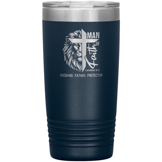 Man of Faith Tumbler: Laser Etched Insulated Coffee Mug Gift