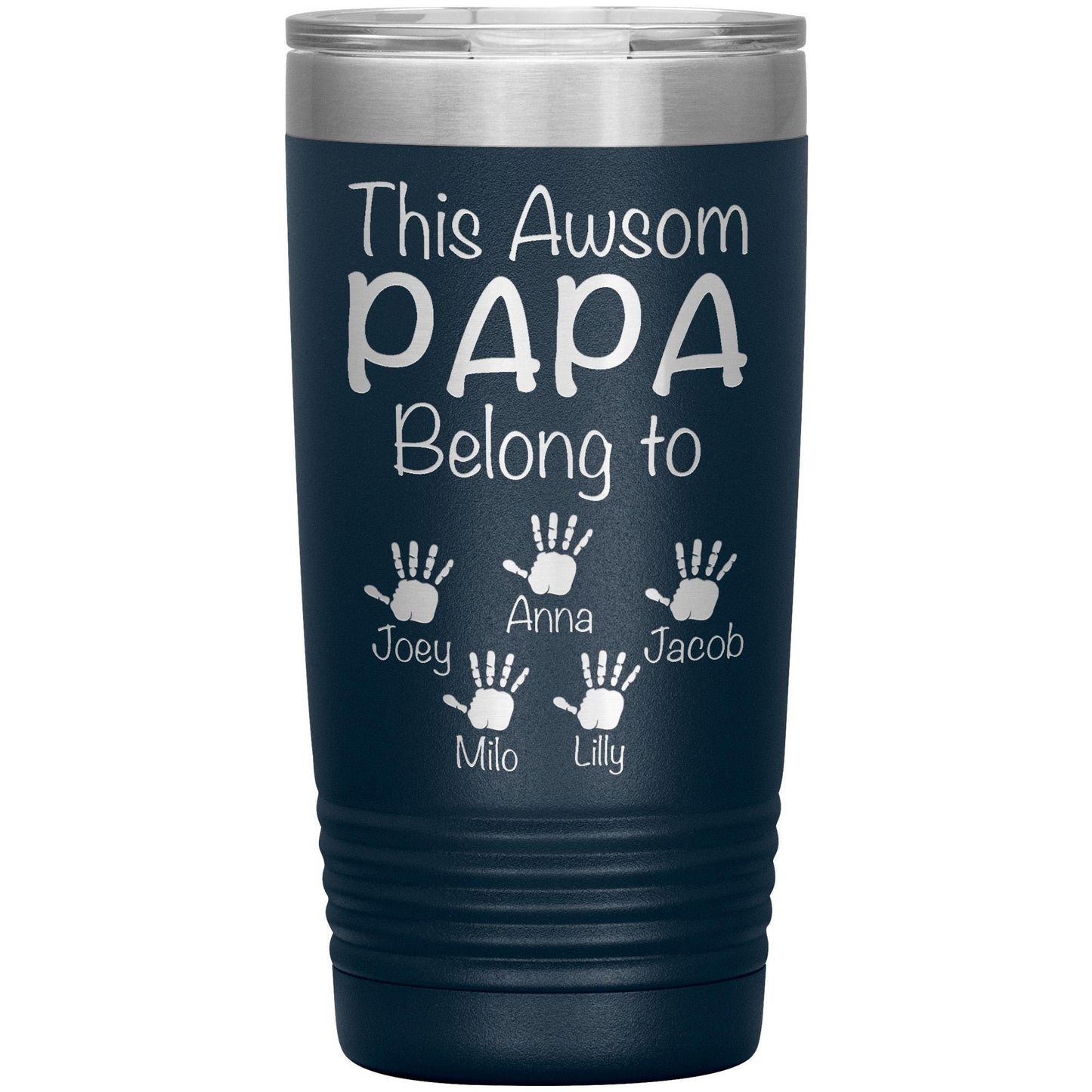 Papa With Grandkids Names Travel Tumbler, Father's Day Gift for Grandpa, Grandpa Coffee Tumbler, Laser Etched Grandpa Insulated Tumbler Gift