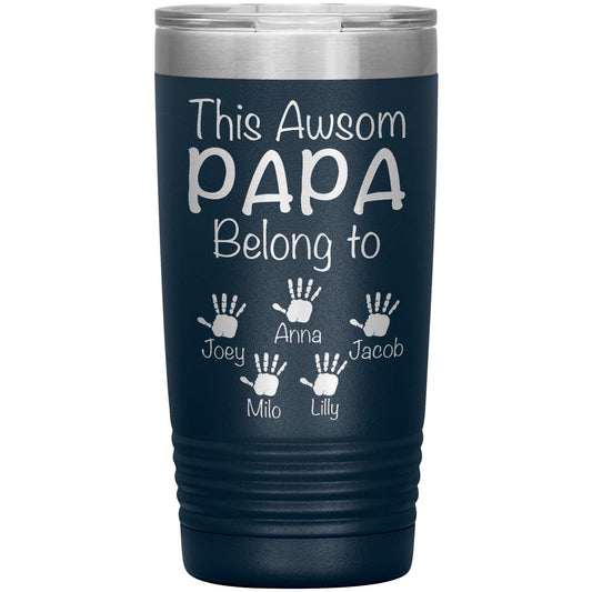 Papa With Grandkids Names Travel Tumbler, Father's Day Gift for Grandpa, Grandpa Coffee Tumbler, Laser Etched Grandpa Insulated Tumbler Gift
