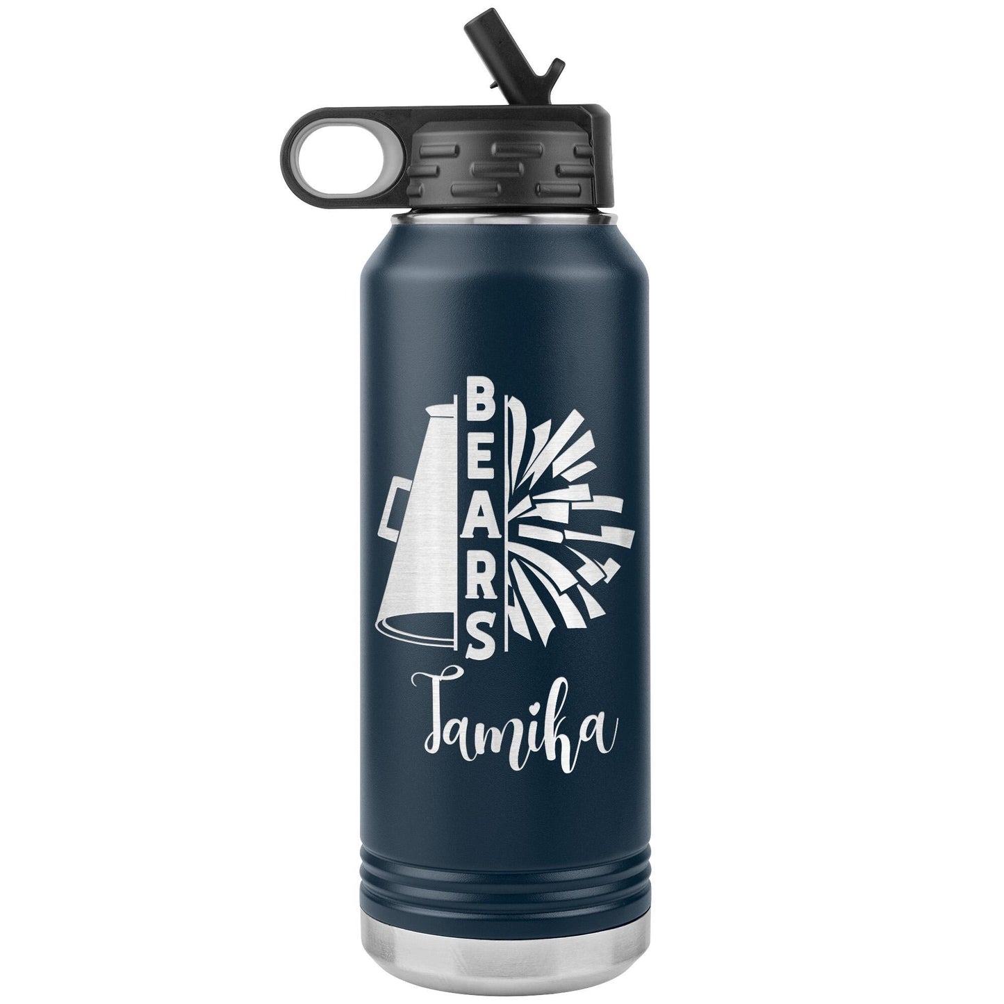 Personalized Cheerleader Water Bottle, Engraved Stainless Steel Cheer Water Bottle with Straw, Custom Etched Sports Bottle for Cheerleaders