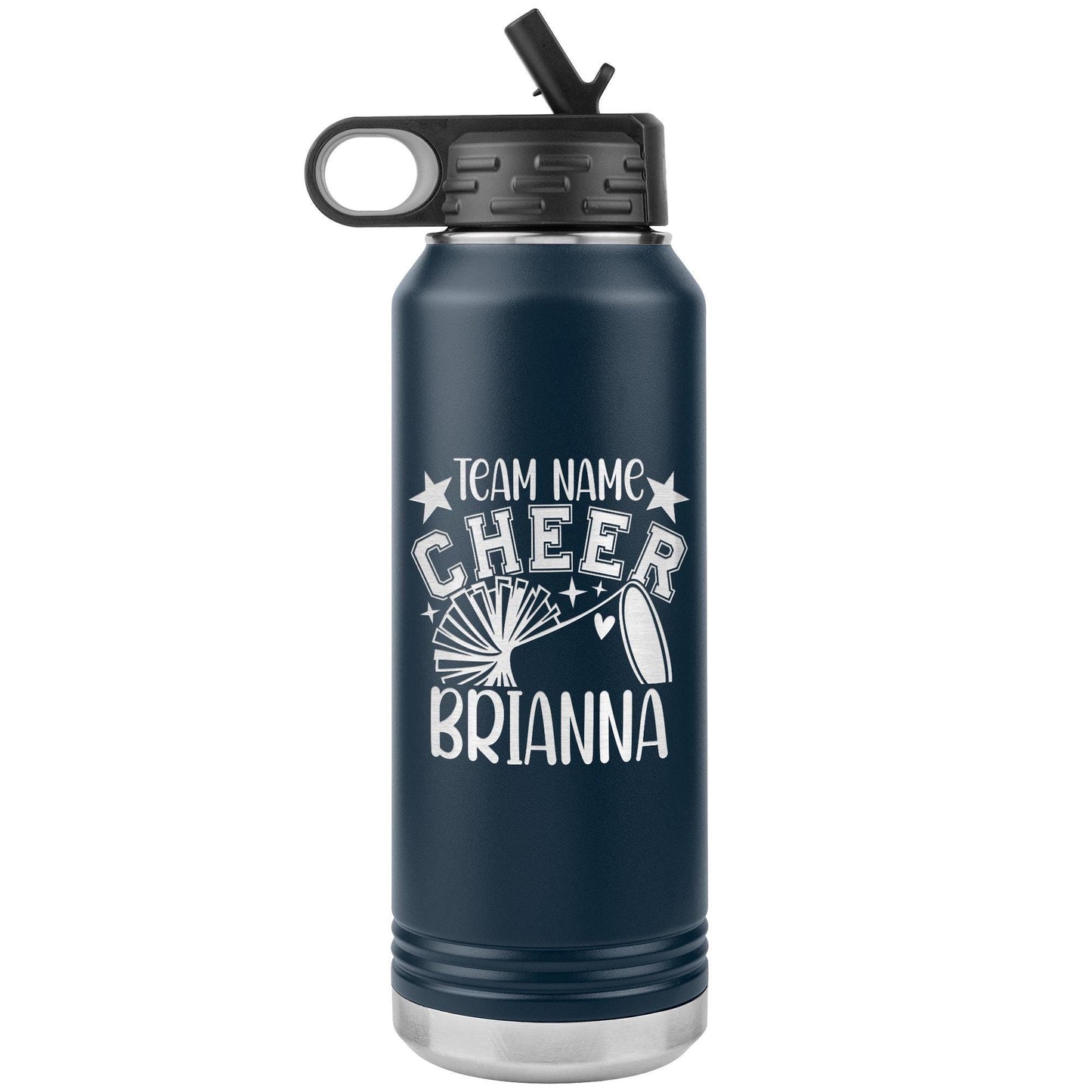 Personalized Cheerleader Water Bottle, Engraved Stainless Steel Cheer Water Bottle with Straw, Custom Etched Sports Bottle for Cheerleaders