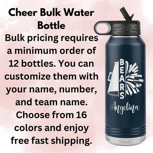 Personalized Cheerleader Water Bottle, Engraved Stainless Steel Cheer Water Bottle with Straw, Custom Etched Sports Bottle for Cheerleaders