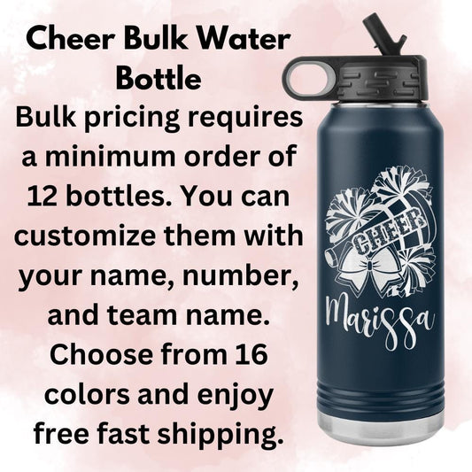 Personalized Cheerleader Water Bottle, Engraved Stainless Steel Cheer Water Bottle with Straw, Custom Etched Sports Bottle for Cheerleaders