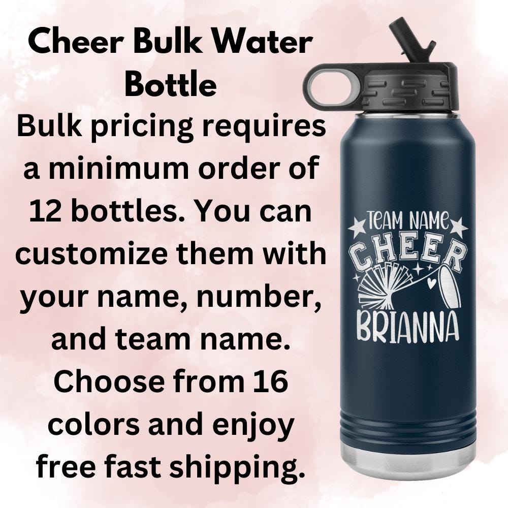 Personalized Cheerleader Water Bottle, Engraved Stainless Steel Cheer Water Bottle with Straw, Custom Etched Sports Bottle for Cheerleaders