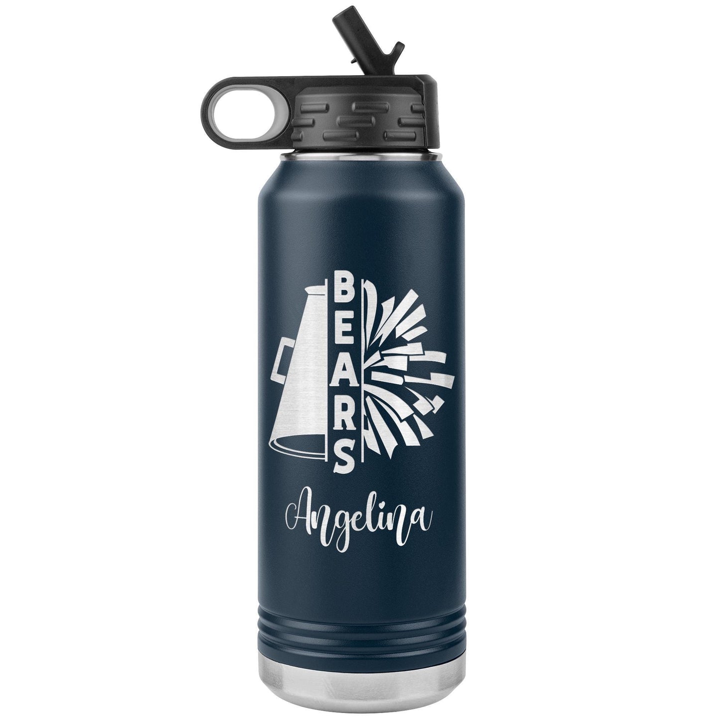 Personalized Cheerleader Water Bottle, Engraved Stainless Steel Cheer Water Bottle with Straw, Custom Etched Sports Bottle for Cheerleaders