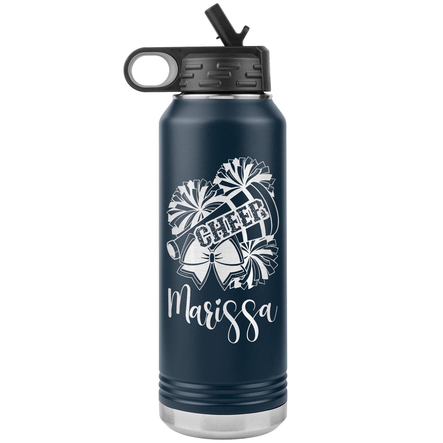 Personalized Cheerleader Water Bottle, Engraved Stainless Steel Cheer Water Bottle with Straw, Custom Etched Sports Bottle for Cheerleaders