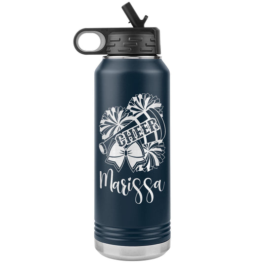 Personalized Cheerleader Water Bottle, Engraved Stainless Steel Cheer Water Bottle with Straw, Custom Etched Sports Bottle for Cheerleaders