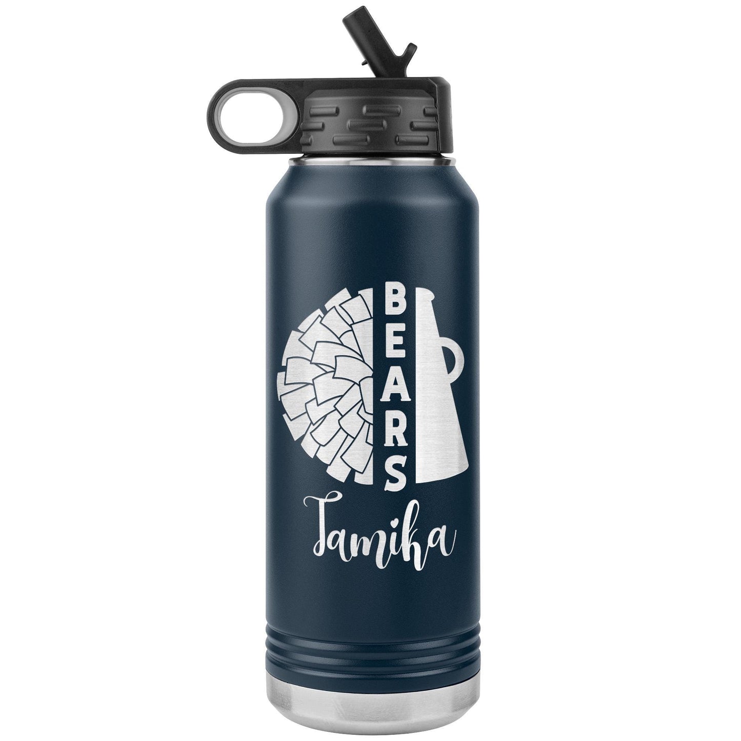 Personalized Cheerleader Water Bottle, Engraved Stainless Steel Cheer Water Bottle with Straw, Custom Etched Sports Bottle for Cheerleaders
