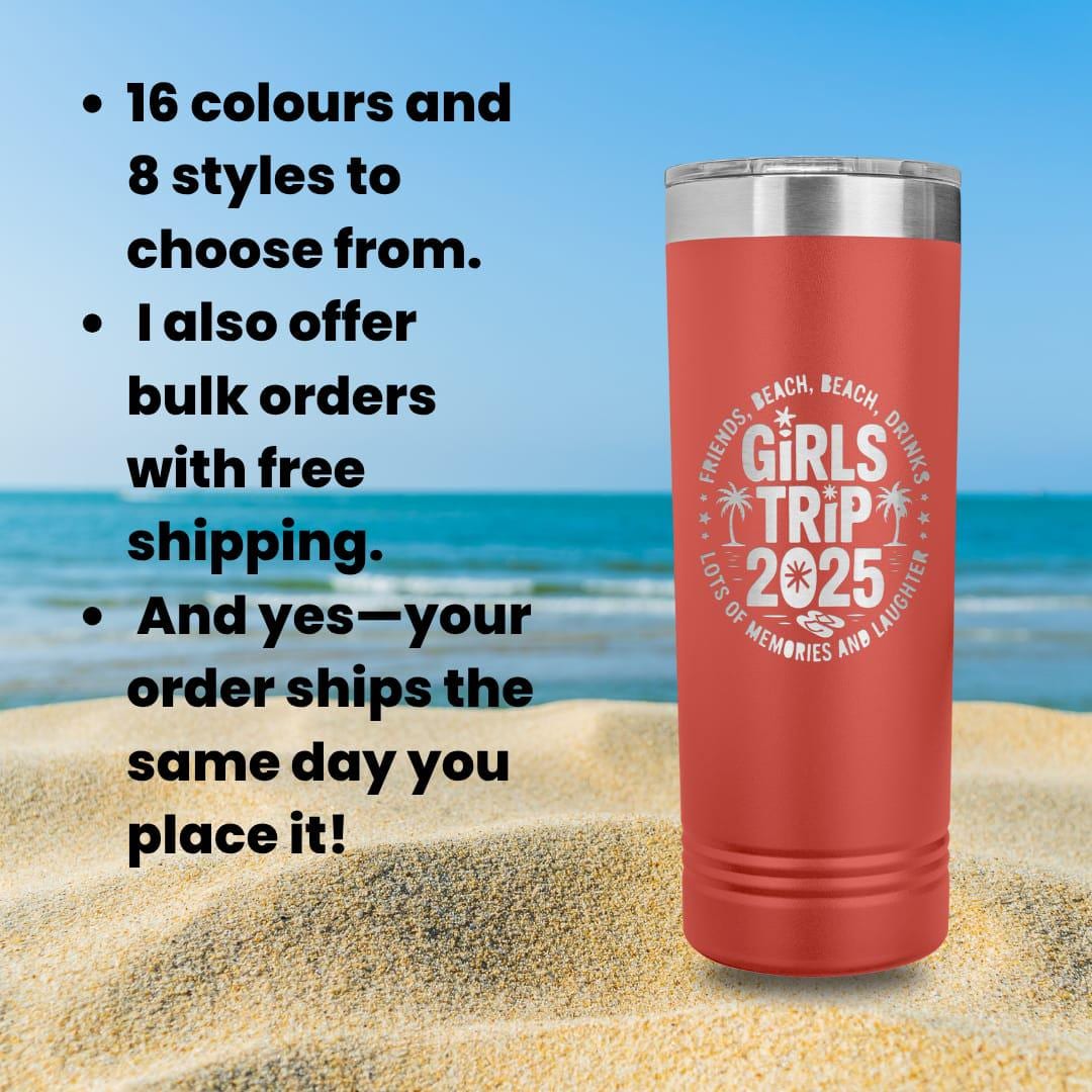 Personalized Vacation Tumbler: Engraved Stainless Steel, Girls Trip 2025