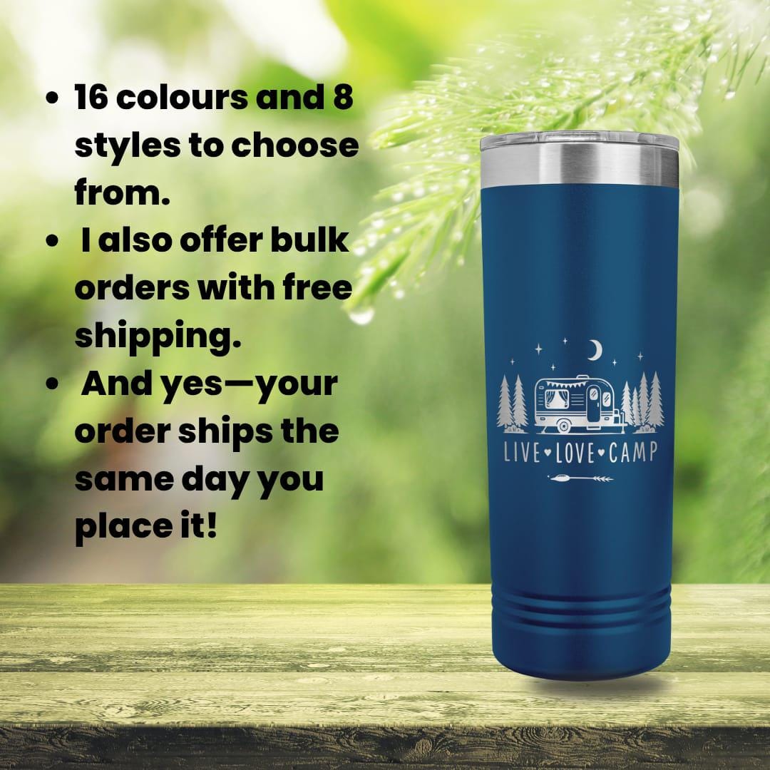 Personalized Camping Tumbler: 22oz Stainless Steel, Laser Engraved