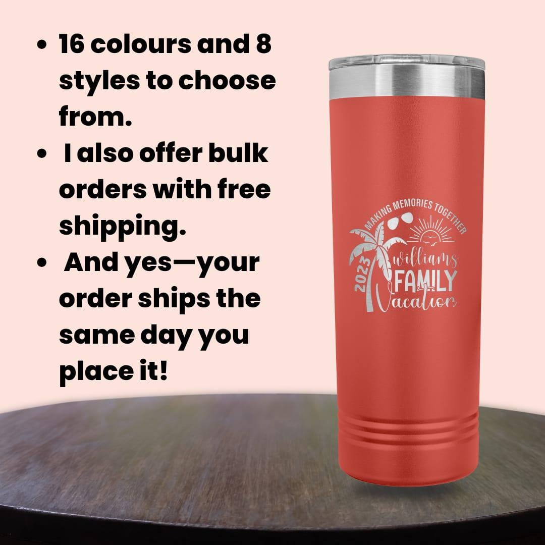 Personalized Vacation Tumbler: Engraved Stainless Steel Travel Cup