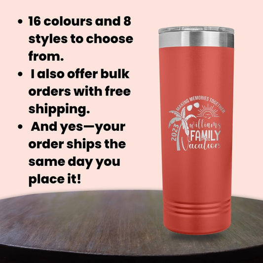 Personalized Vacation Tumbler: Engraved Stainless Steel Travel Cup