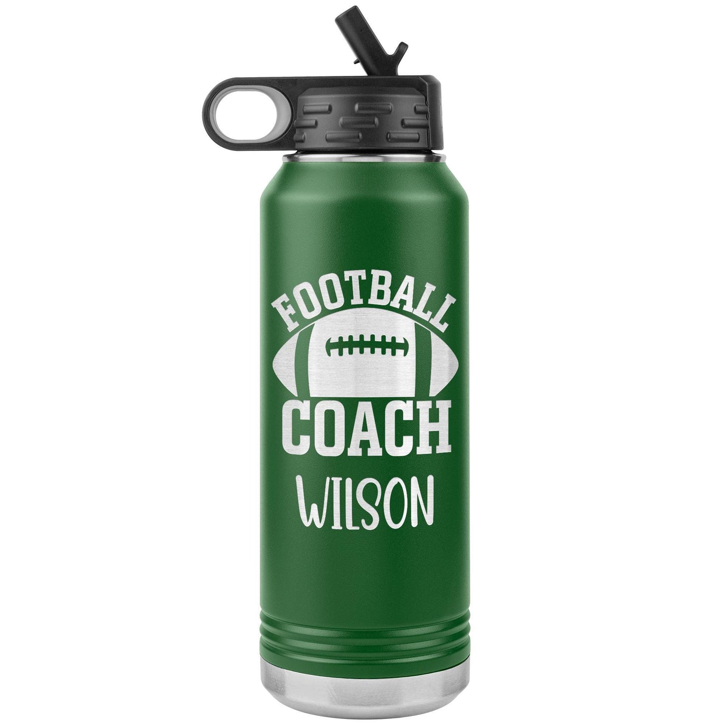 Personalized Football Coach Water Bottle | Laser Engraved Insulated Water Bottle with Flip Lid and Straw, Custom Name Gift for Coaches