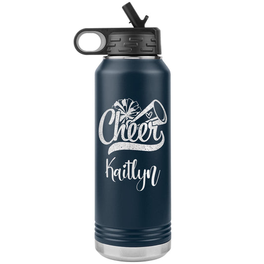 Personalized Cheerleader Water Bottle, Engraved Stainless Steel Cheer Water Bottle with Straw, Custom Etched Sports Bottle for Cheerleaders