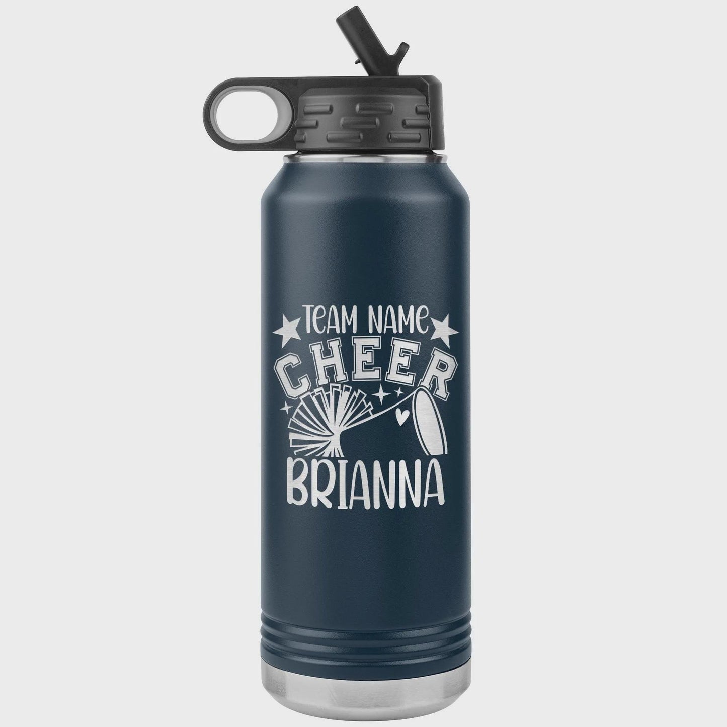Personalized Cheerleader Water Bottle, Engraved Stainless Steel Cheer Water Bottle with Straw, Custom Etched Sports Bottle for Cheerleaders