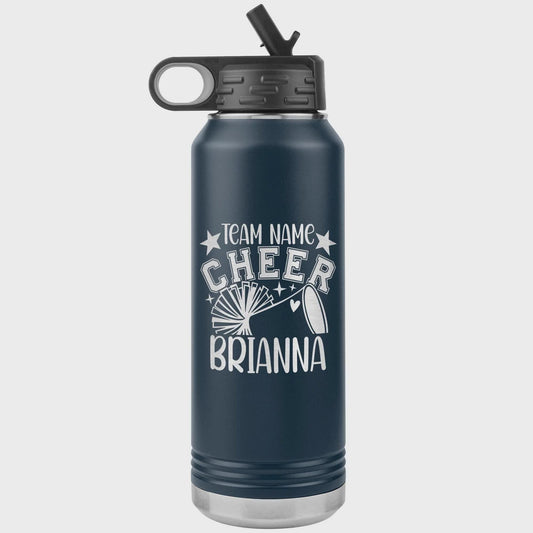 Personalized Cheerleader Water Bottle, Engraved Stainless Steel Cheer Water Bottle with Straw, Custom Etched Sports Bottle for Cheerleaders