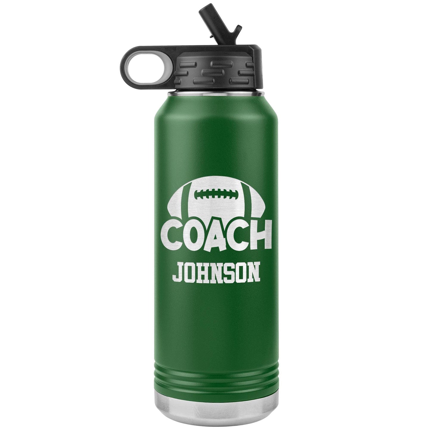 Personalized Football Coach Water Bottle | Laser Engraved Insulated Stainless Steel Tumbler with Custom Name, Gift for Football Coach