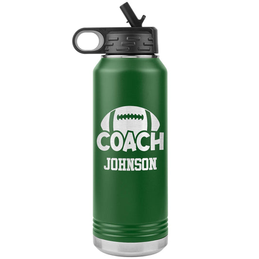 Personalized Football Coach Water Bottle | Laser Engraved Insulated Stainless Steel Tumbler with Custom Name, Gift for Football Coach