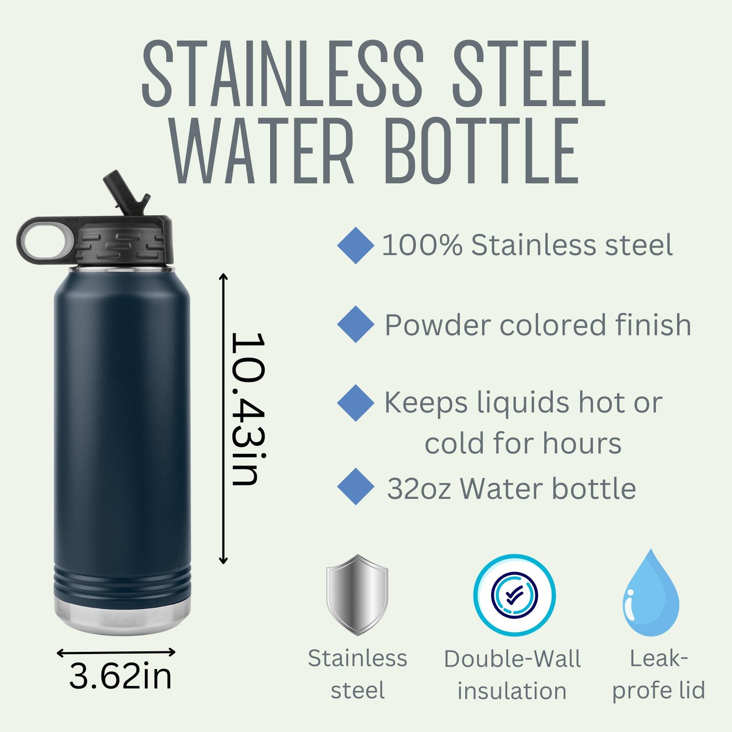 Personalized Swim Team Water Bottle | Laser Etched Stainless Steel 32oz Insulated Tumbler with Flip Top Lid, Custom Name, Swim Coach Gift