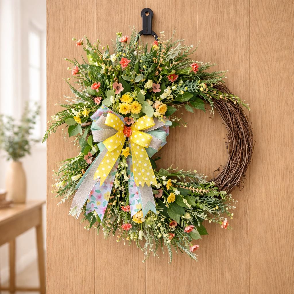 Easter Door Wreath | Religious Cross Grapevine Wreath | Yellow Floral Front Door Decor | Spring Flower Arrangement | He Is Risen Gift
