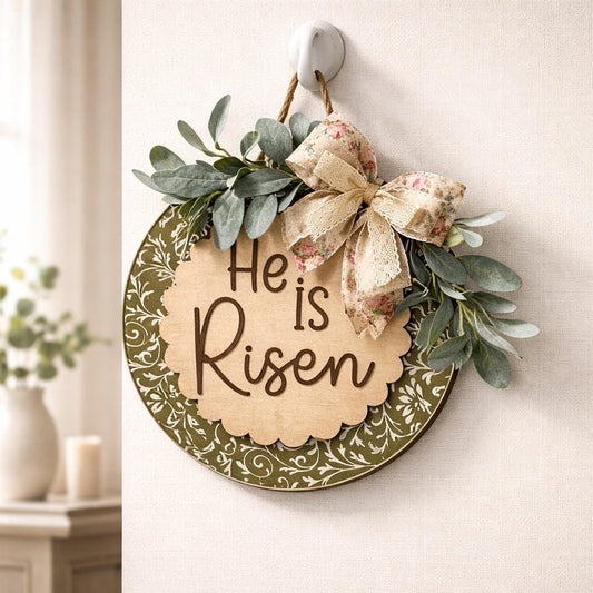Easter Door Wreath|Laser Cut Wooden Easter Wreath|Front Door Easter Wreath|Floral Bow Wreath|Beautiful Front Door Wreath|He Is Risen Decor