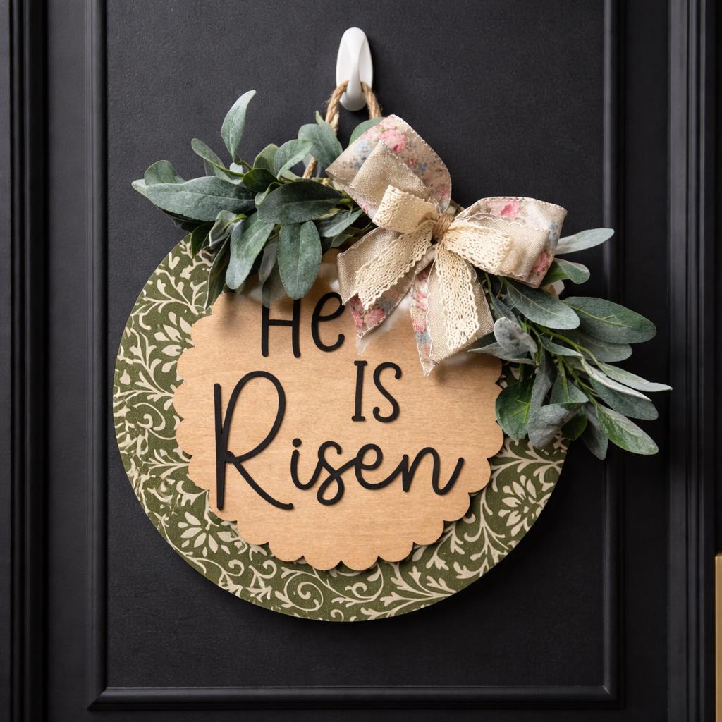 Easter Door Wreath|Laser Cut Wooden Easter Wreath|Front Door Easter Wreath|Floral Bow Wreath|Beautiful Front Door Wreath|He Is Risen Decor