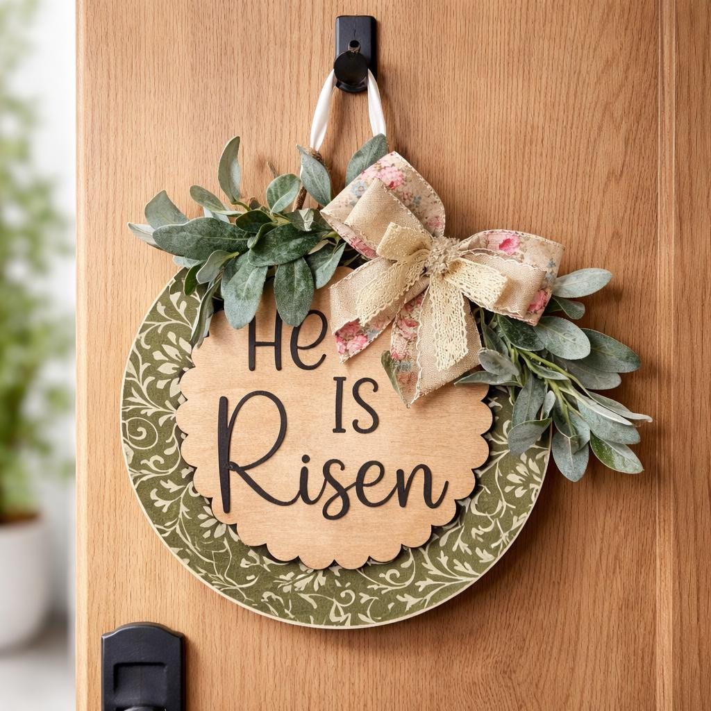 Easter Door Wreath|Laser Cut Wooden Easter Wreath|Front Door Easter Wreath|Floral Bow Wreath|Beautiful Front Door Wreath|He Is Risen Decor