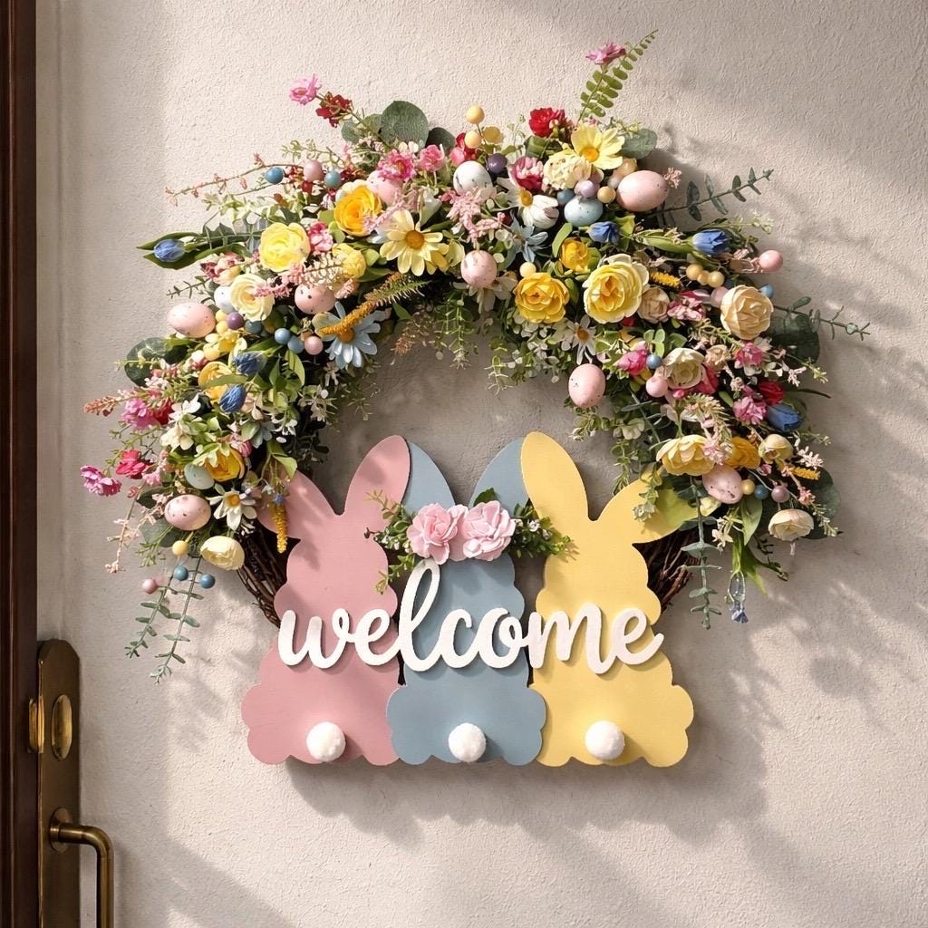 Easter Door Wreath | Religious Cross Grapevine Wreath | Yellow Floral Front Door Decor | Spring Flower Arrangement | He Is Risen Gift