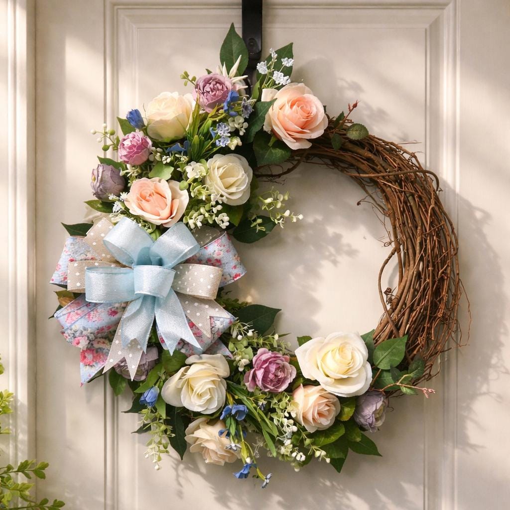 Summer Front Door Wreath | Summer Grapevine Wreath | Cascading Spring Wreath | Spring Flower Arrangement | Farm House Decor