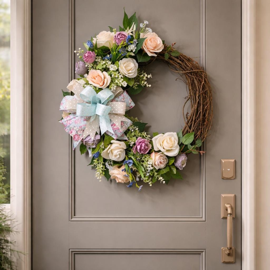 Summer Front Door Wreath | Summer Grapevine Wreath | Cascading Spring Wreath | Spring Flower Arrangement | Farm House Decor