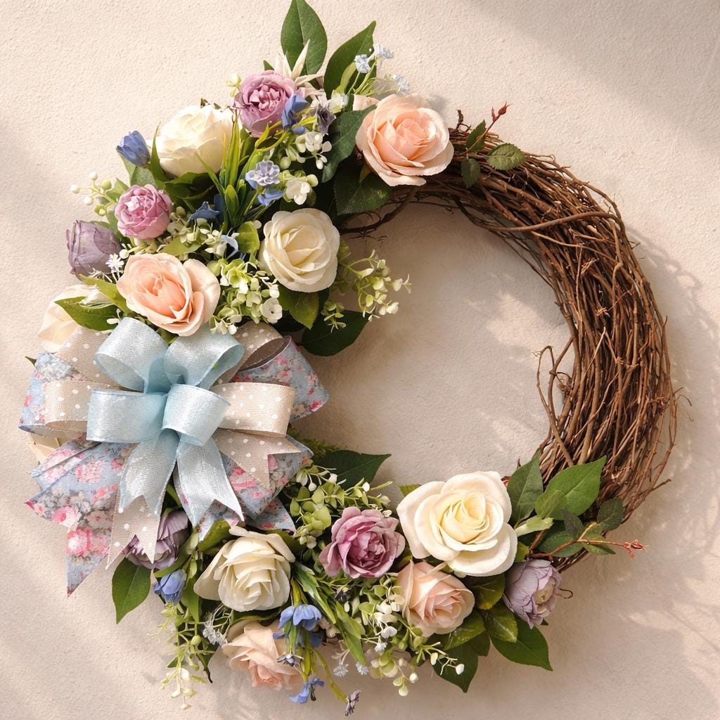 Summer Front Door Wreath | Summer Grapevine Wreath | Cascading Spring Wreath | Spring Flower Arrangement | Farm House Decor
