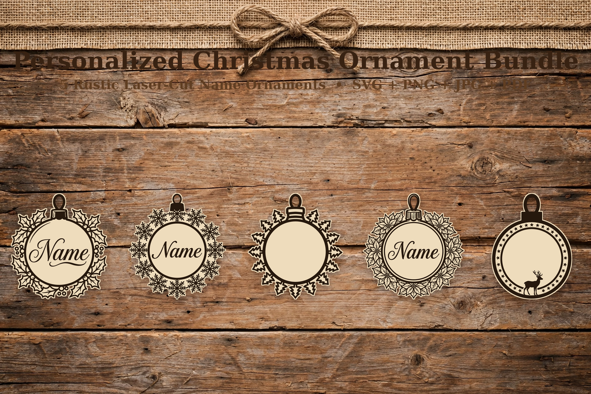 Personalized Christmas Ornament SVG Bundle, 5 Name Ornament Cut Files