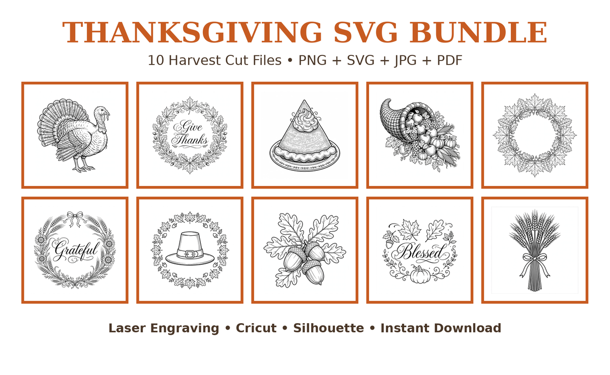 Thanksgiving SVG Bundle, 10 Harvest Cut Files