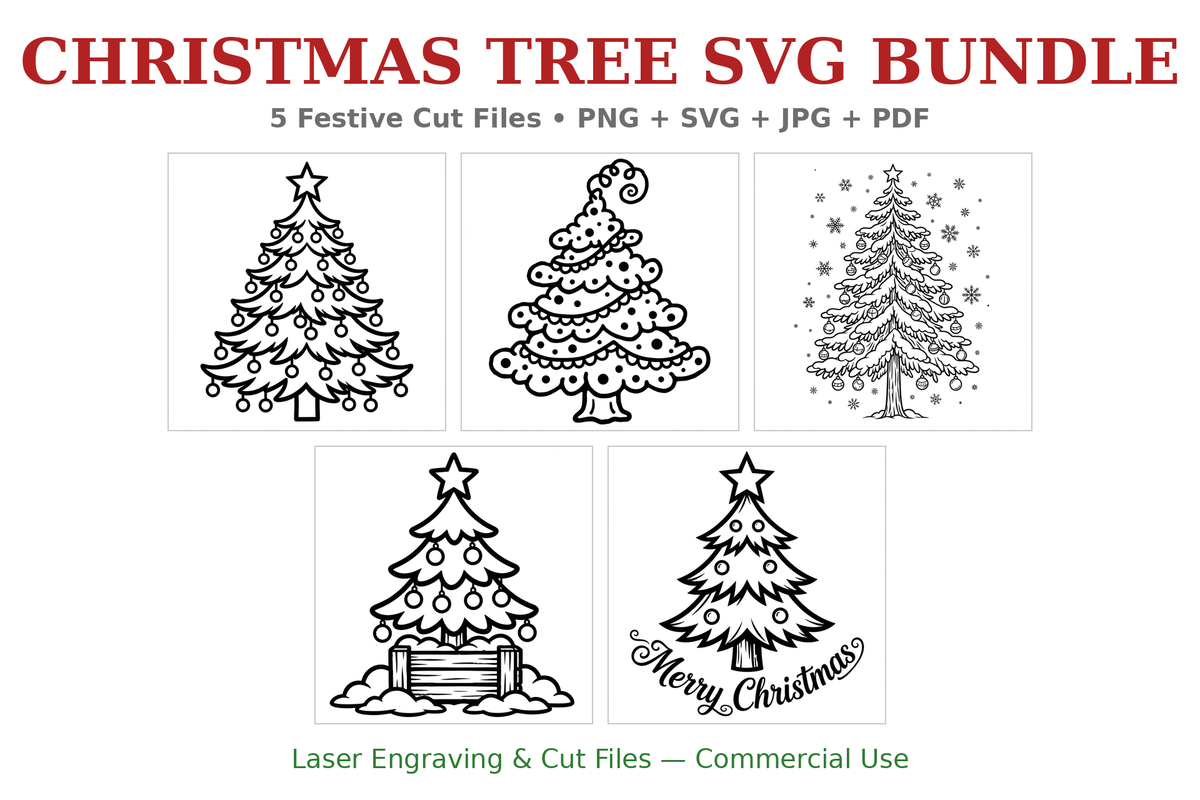 Christmas Tree SVG Bundle, 5 Tree Cut Files